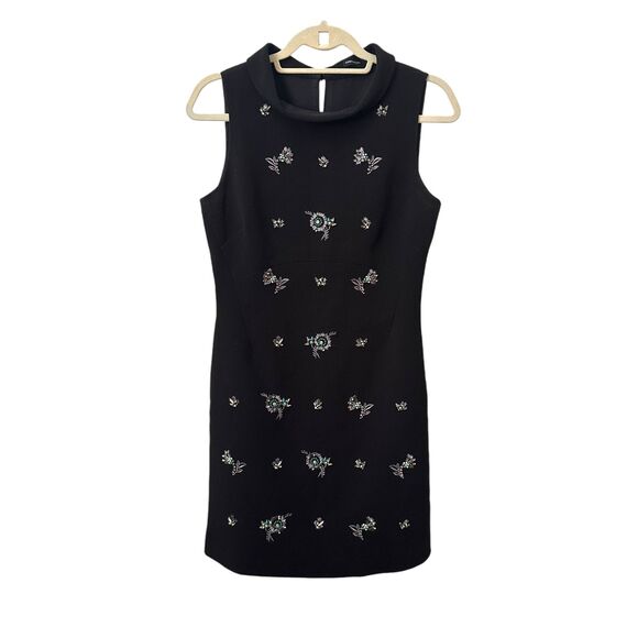 KAREN‎ MILLEN Floral Embroidered Sleeveless Mini Dress Black Sz6 - Picture 1 of 6